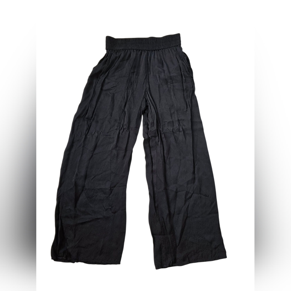 Everlane Black Casual Wide Leg Elastic Waist Casual Pants With Side Pockets Sz S